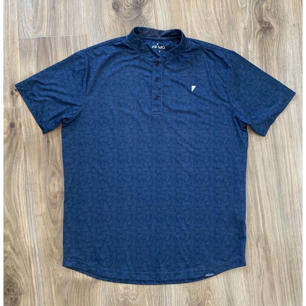 PRIMO Golf Sz L Performance Polo Shirt Blade Collar Blue Swirl Mens